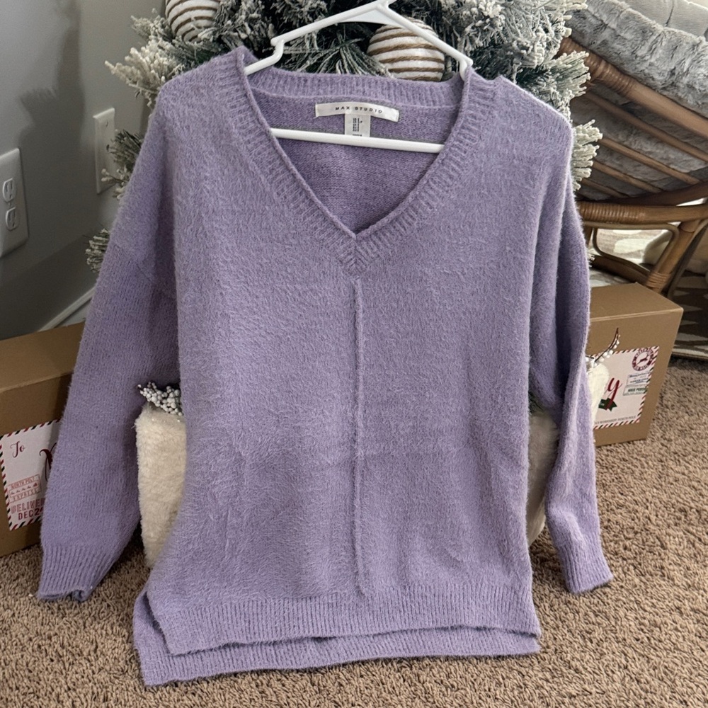 Max Studio Lavender V-Neck Sweater